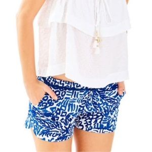 LILLY PULITZER indigo blue Homeslice pineapple print Adie 4” shorts 0
